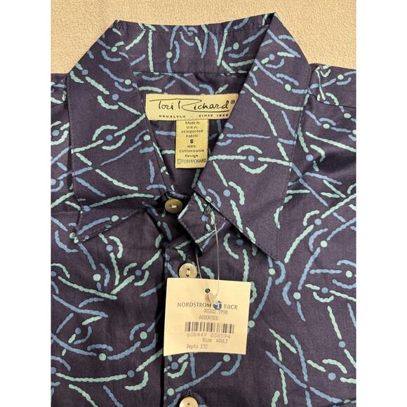Tori Richard Shirt Mens Small Blue Abstract Print Button Up Hawaiian Cotton USA - Picture 4 of 6